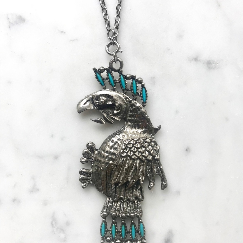 Large Vintage Eagle Boho Necklace Faux Turquoise Southwest Eagle Necklace